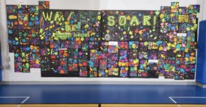 A picture of the mural that the West Michigan Academy of Environmental Science student created with Reggie Laurent